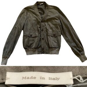 ERMENEGILDO ZEGNA Khaki SUEDE Leather BOMBER JACKET Size 56 XL